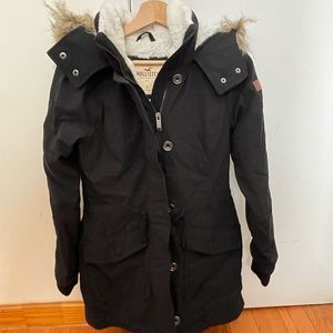Hollister black fleece parka